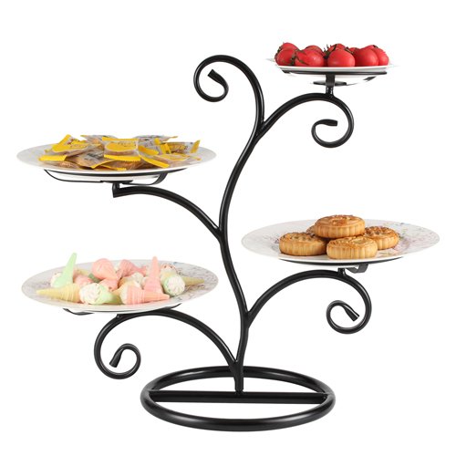 GuangYang Four Tier Tree Stand Display Serving Platter, Multi-Tier Cake Tray Stand, Food Server Display Plate Rack, Black Frame logo
