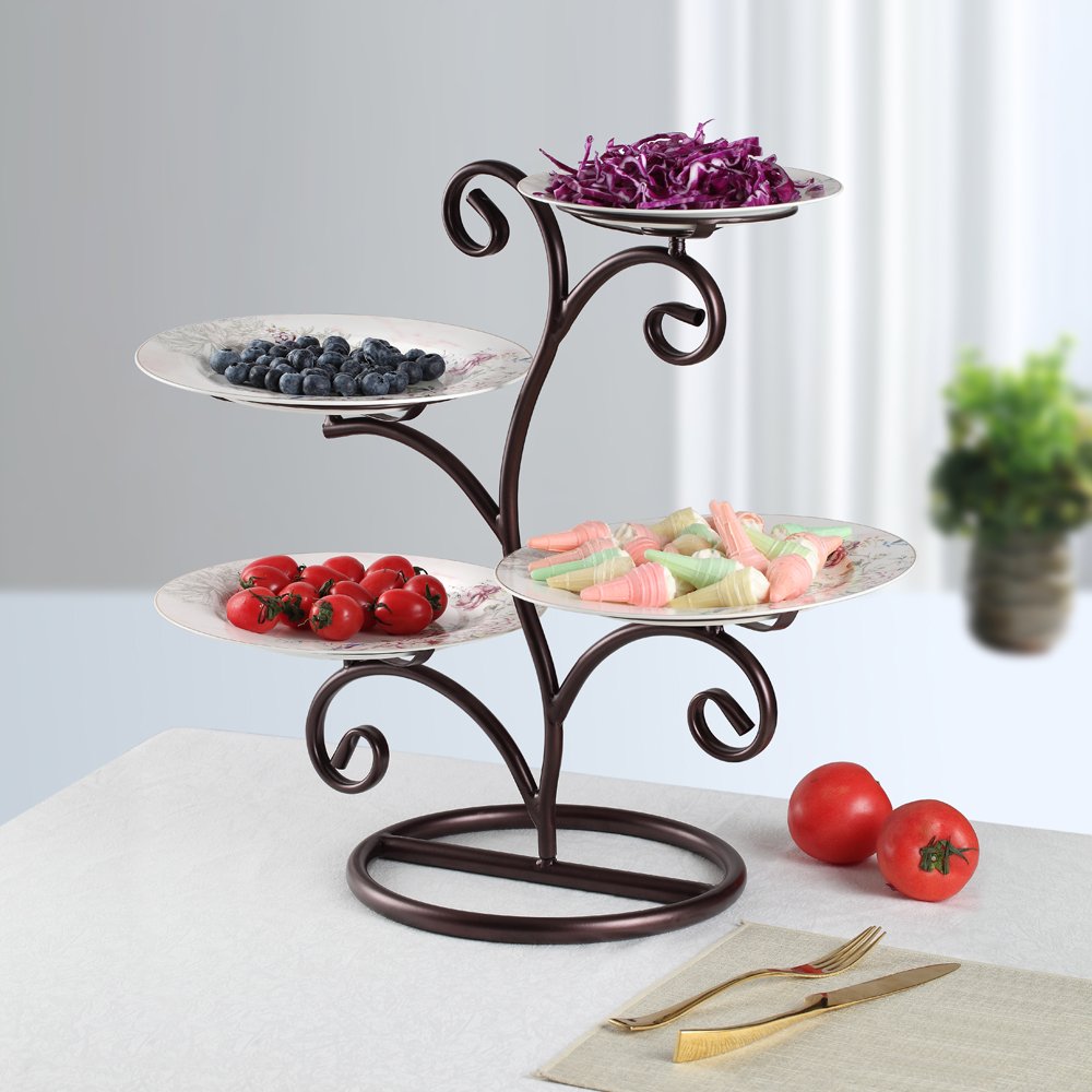 GuangYang Multi-Tier Thicker Metal Sturdier Stand Display Plate Rack - Tree Tiered Cake Serving Holder - Dessert Fruit Presentation - Party Food Server Display -Bronze logo