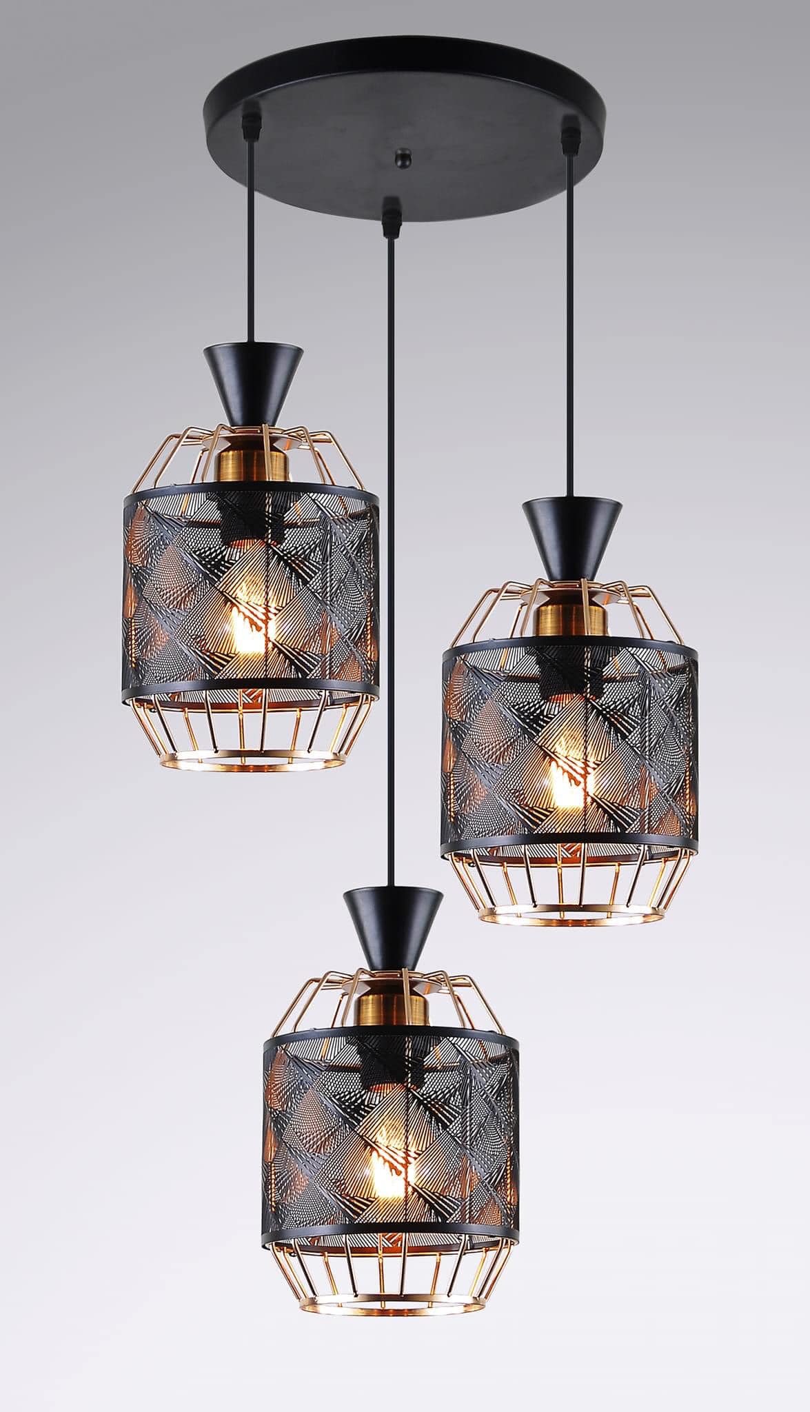 LED Pendant Light Three Heads Modern Simple Gold Black or white