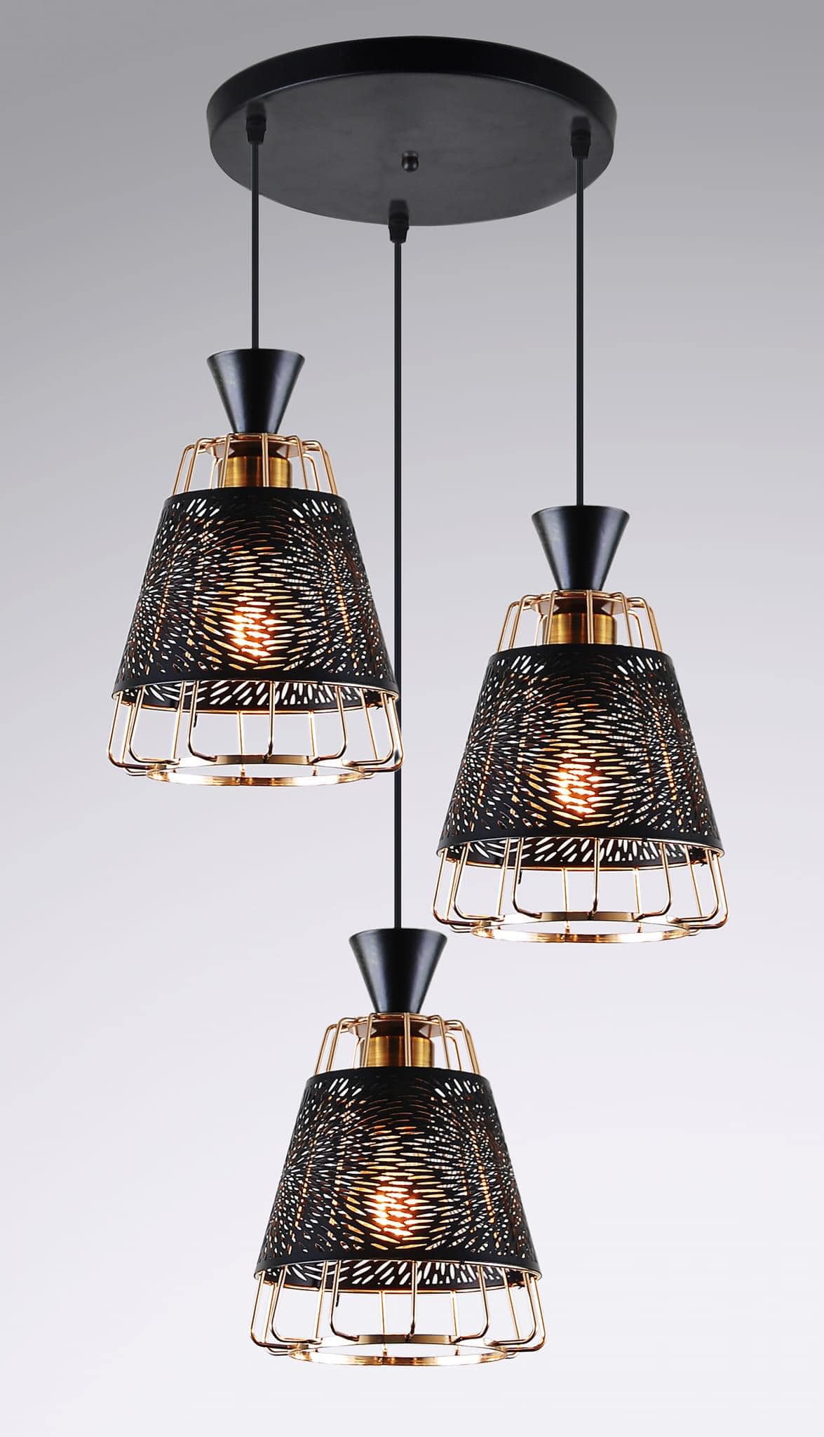 LED Pendant Light Three Heads Modern Simple Gold Black or white