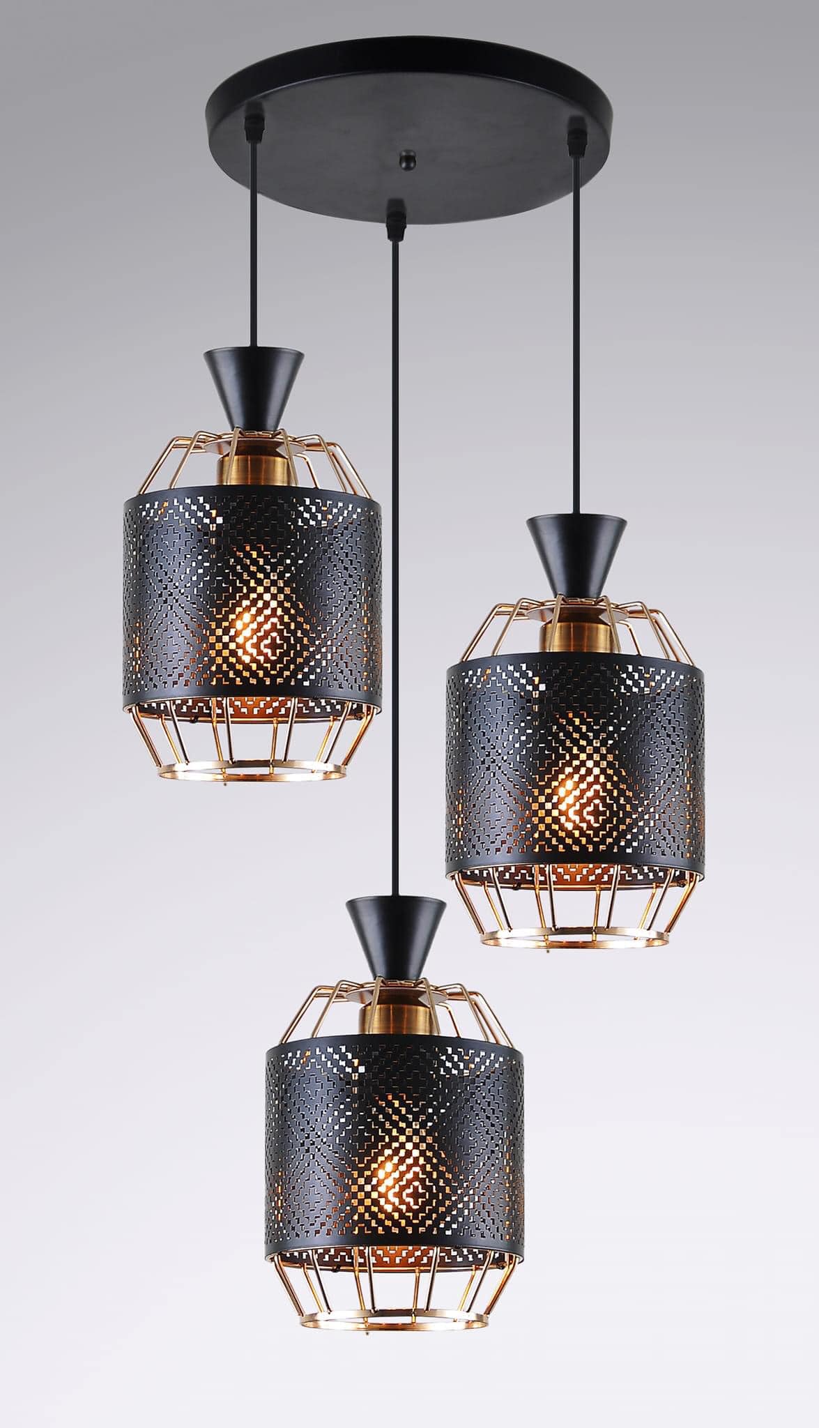 LED Pendant Light Three Heads Modern Simple Gold Black or white