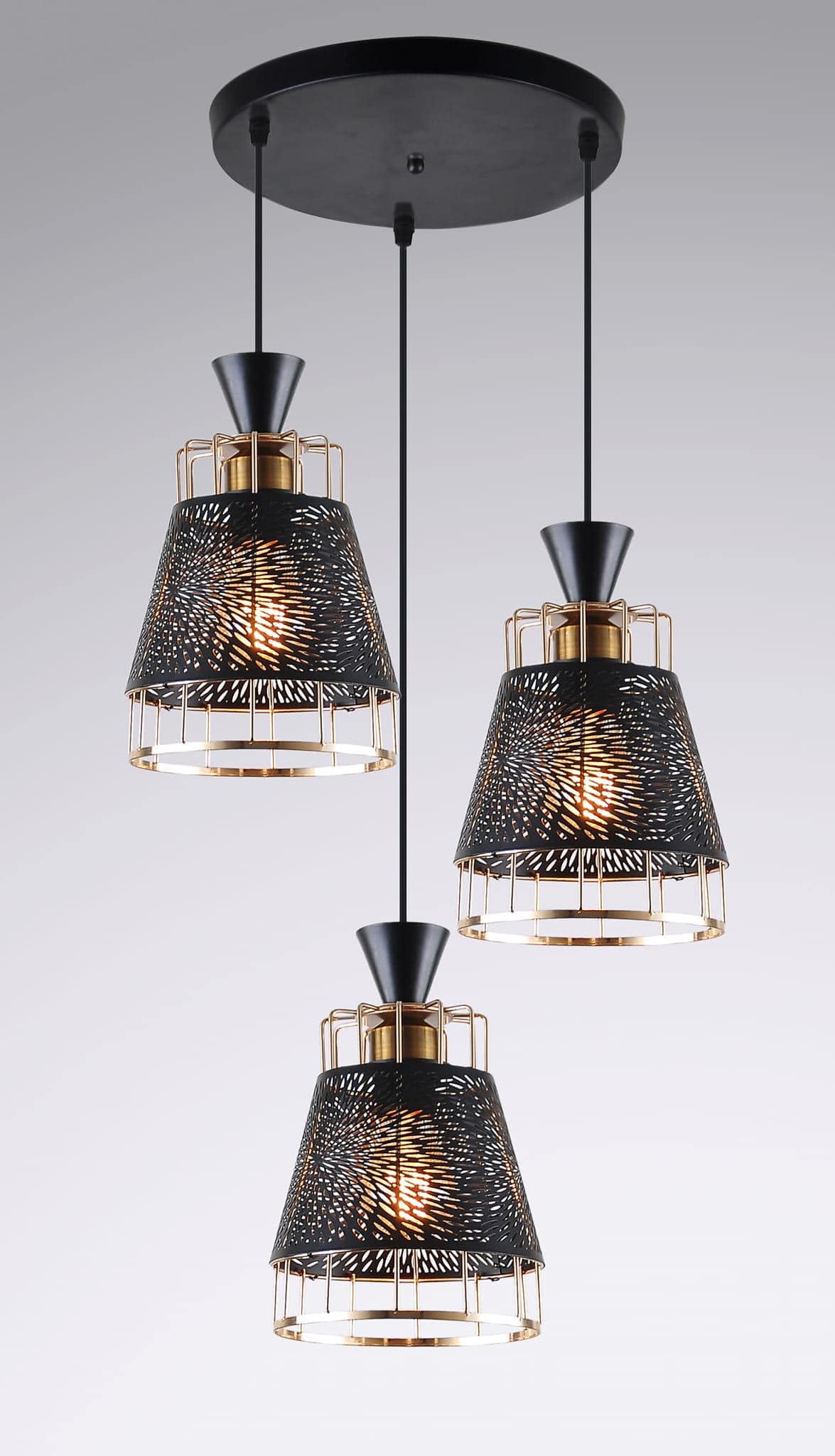 LED Pendant Light Three Heads Modern Simple Gold Black or white
