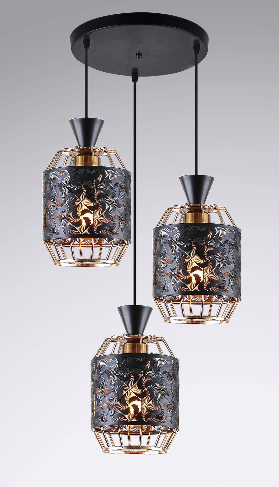 LED Pendant Light Three Heads Modern Simple Gold Black or white