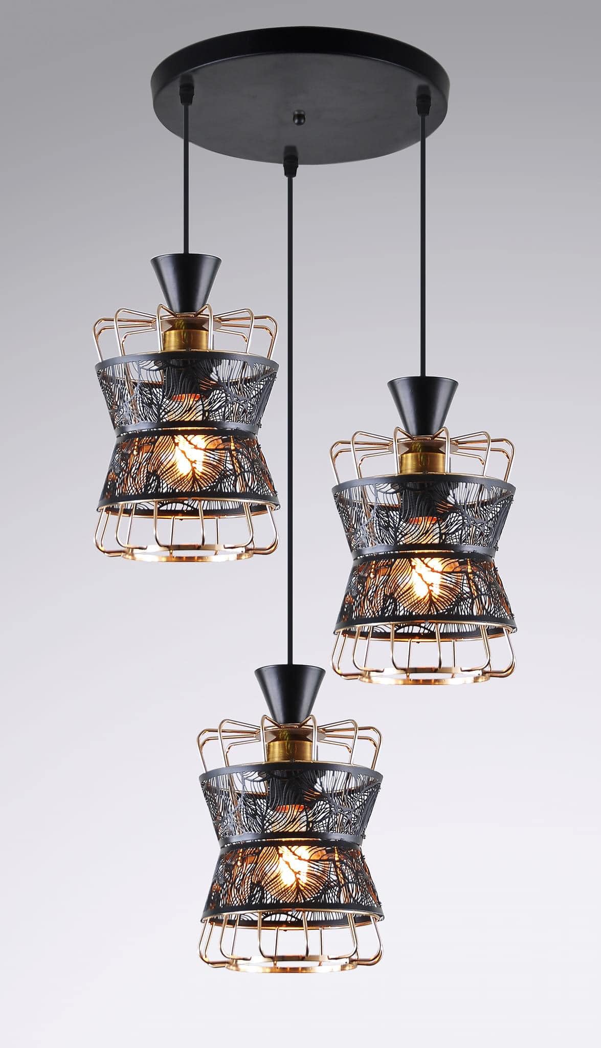 LED Pendant Light Three Heads Modern Simple Gold Black or white