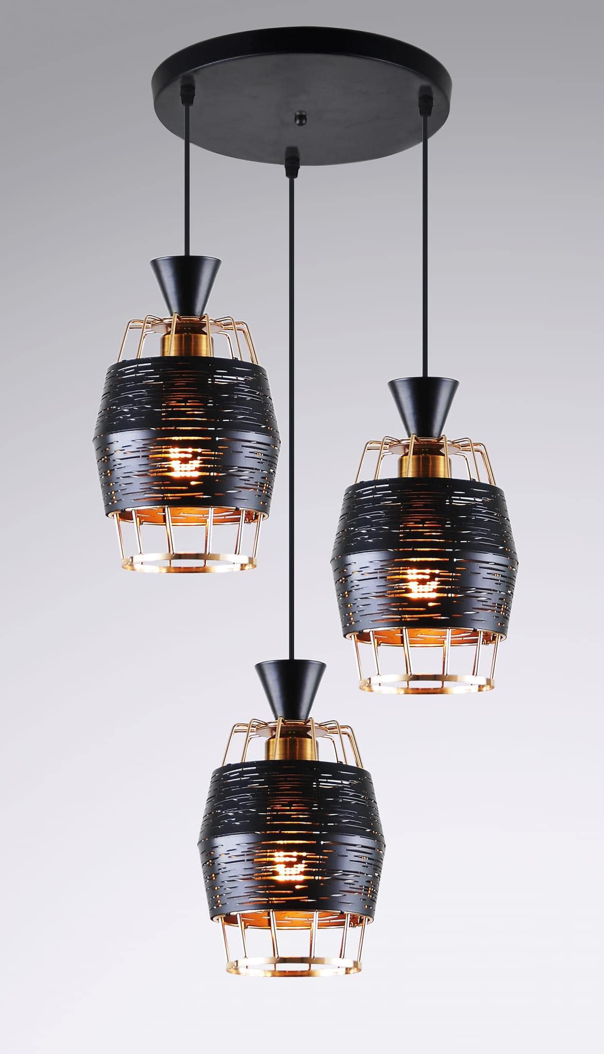 LED Pendant Light Three Heads Modern Simple Gold Black or white