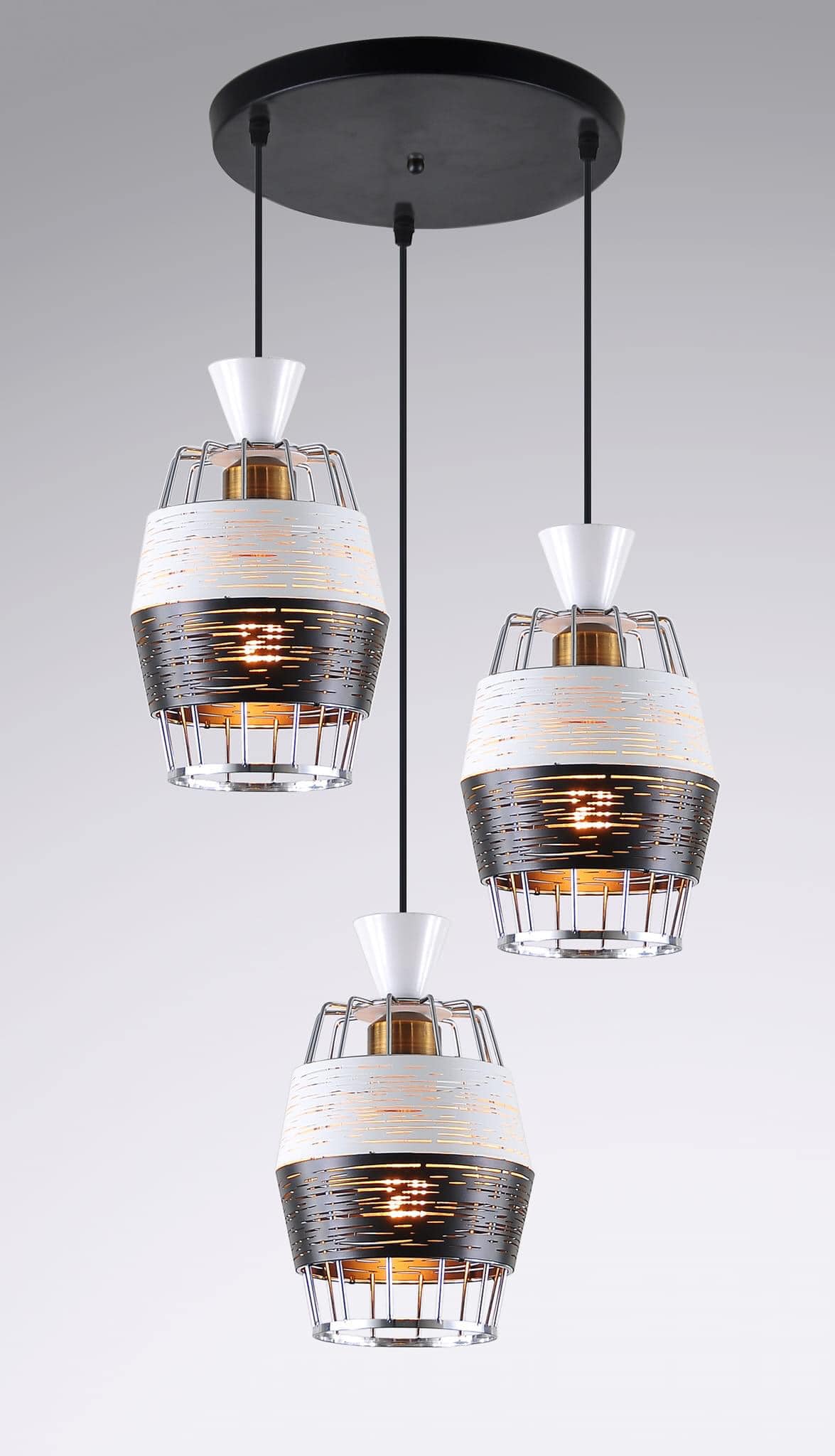 LED Pendant Light Three Heads Modern Simple Gold Black or white