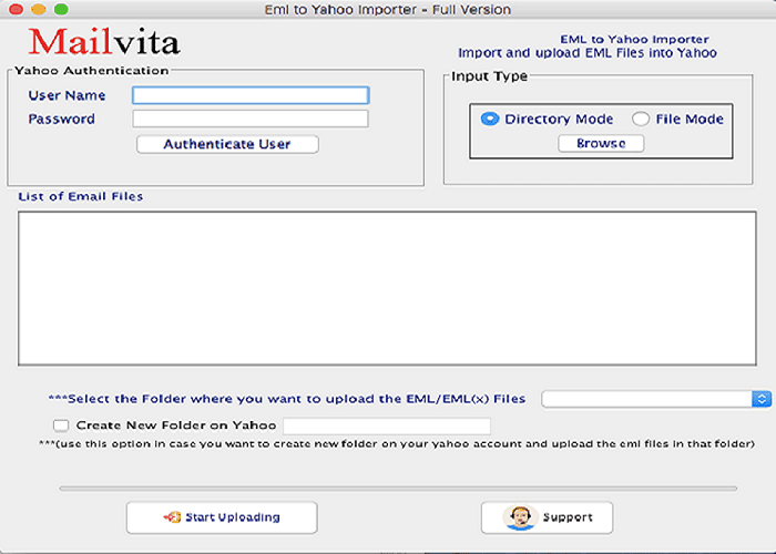 Mailvita EML to Yahoo Importer for Mac Software