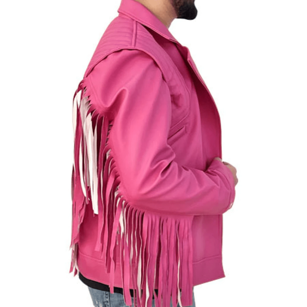 Jason Momoa A Minecraft Movie Pink Fringe Jacket