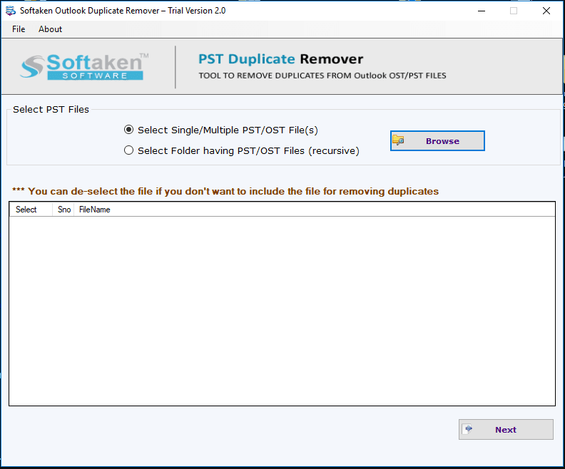 Softaken PST Duplicate Remover