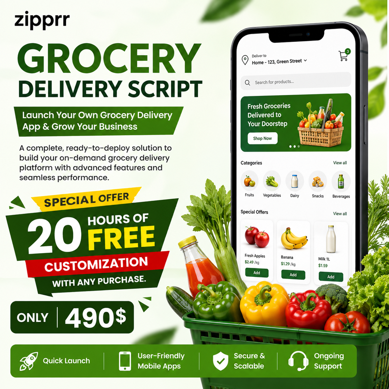 Launch a Grocery Delivery App for $490 with Zipprr